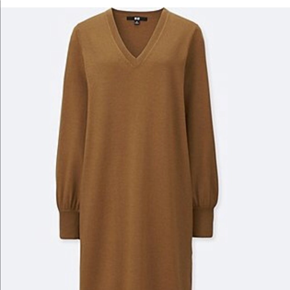 Brown v-neck sweater dress